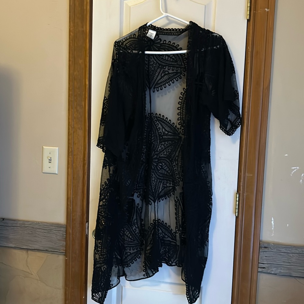 Black cardigan little bit see-through would use as a swim cover-up